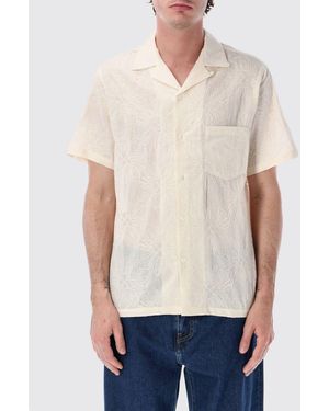 Portuguese Flannel Embroidered Cotton-Blend Bowling Shirt With Cuban Collar - White