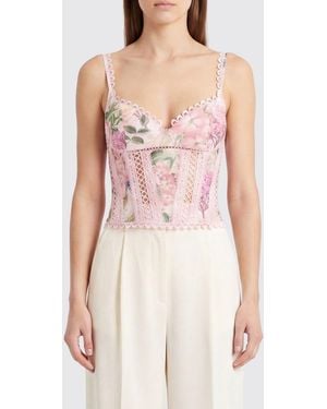 Charo Ruiz Ibiza Floral Embroidered Cotton Blend Slim Fit Corset Top - Pink