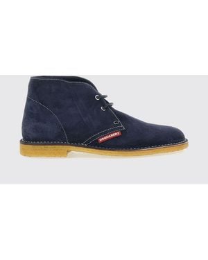 DSquared² Suede Calfskin Desert Boots With Round Toe And Rubber Sole - Blue