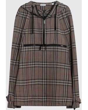 Burberry Silk Blend Check Half Zip Jacket - Gray