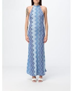 MC2 Saint Barth Wave Print Halterneck Jersey Maxi Dress - Blue