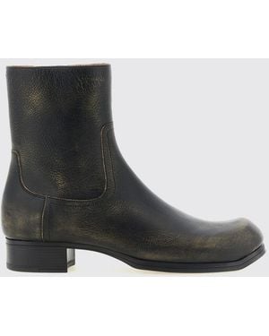 Maison Margiela Distressed Leather Ankle Boots With Square Toe And Side Zip - Black