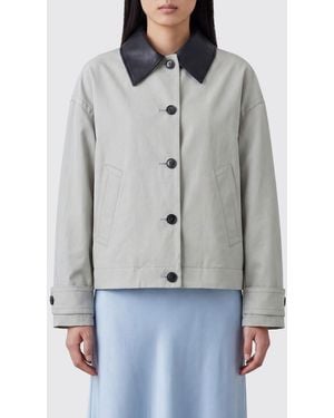 DURAZZI MILANO Lightweight Cotton Jacket With Leather Collar And Dropped Shoulders - Grey
