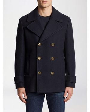 Balmain Double-Breasted Virgin Wool Blend Caban Coat With Classic Lapels - Blue