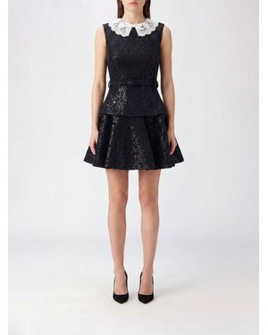 Self-Portrait A-Linien-Minikleid Aus Woll-Bouclé Mit Spitze Und Pailletten - Schwarz