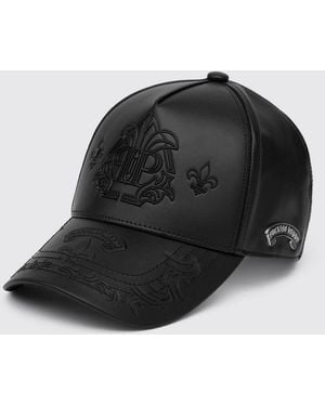 Philipp Plein Leather Baseball Cap With Logo - Black