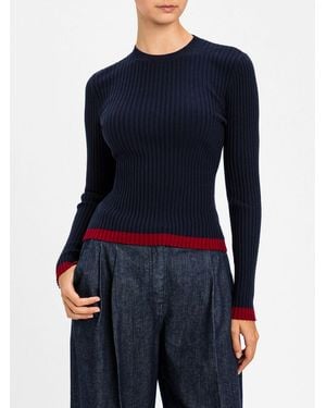 Twinset Slim Fit Viscose Blend Sweater With Contrast Trims - Blue
