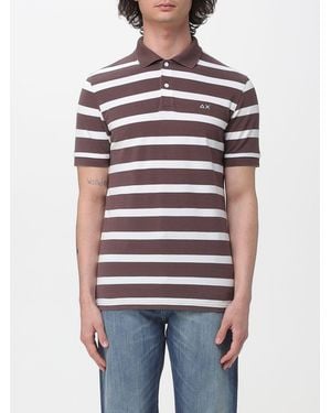 Sun 68 Striped Cotton Polo Shirt With Logo - Red