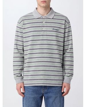 DUNST Striped Long-Sleeved Cotton Polo Shirt With Ribbed Collar - Gray