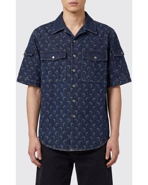 Marine Serre Monogram Print Denim Casual Shirt - Blue
