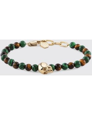 Philipp Plein Skull Chrome-Plated Brass Bracelet With Stones And Hexagon Logo - White