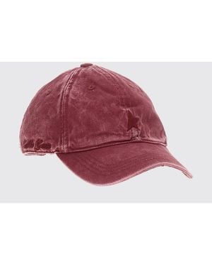 Golden Goose Distressed Cotton Baseball Cap With Logo - Red