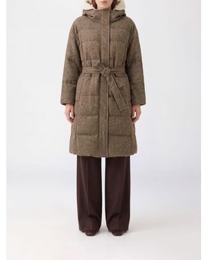 Brunello Cucinelli Long Virgin Wool Puffer Coat With Shearling Hood - Natural