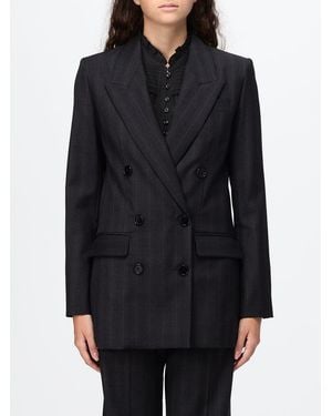 Isabel Marant Pinstripe Double-Breasted Virgin Wool Blazer With Peak Lapels - Black