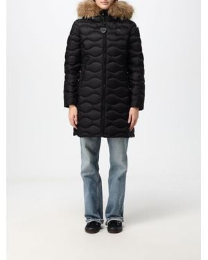 Blauer Slim Fit Long Nylon Down Jacket With Shearling Hood - Black