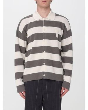 Ami Paris Striped Cotton Cardigan - Gray