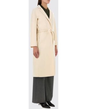 Jil Sander Long Wool Belted Coat With Dropped Shoulders - Natural