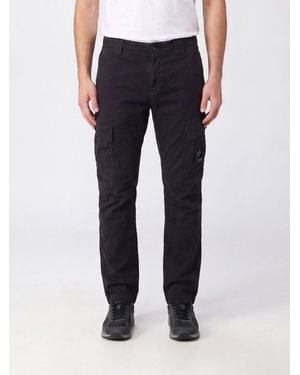 C.P. Company Slim Fit Stretch Cotton Cargo Trousers With Applied Logo - Blue
