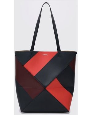 Loewe Bolso Tote Puzzle Fold Grande De Piel De Ternera Bicolor - Rojo