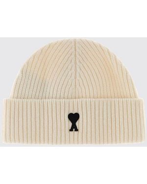Ami Paris Gorro Beanie De Pura Lana Virgen Con Vuelta Y Logo En Contraste - Neutro