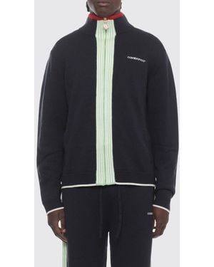 CASABLANCA Striped Merino Wool Cardigan With Polo Neck And Zip - Blue