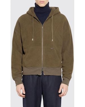 Paolo Pecora Cotton Zip-Up Hoodie With Drawstring And Welt Pockets - Brown