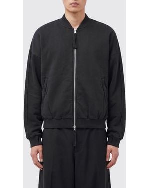 Thom Krom Cotton Blend Bomber Jacket With Two-Way Zip And Slant Pockets - Black