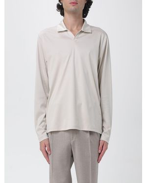 Luciano Barbera Long-Sleeved Cotton Polo Shirt With V-Neck - Grey