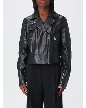 Pinko New Sensibile Cropped Lamb Nappa Biker Jacket With Asymmetric Zip - Black