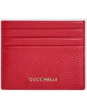 Coccinelle Metallic Grained Leather Card Holder - Red