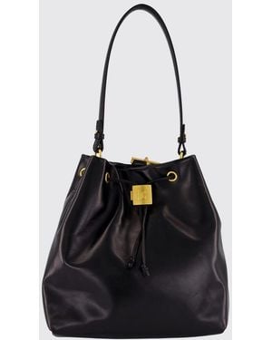 Balmain Pulse Leather Bucket Bag With Shoulder Straps - Black