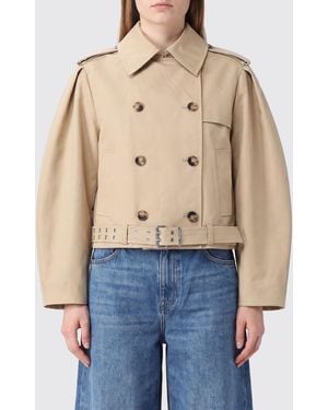 Ganni Cropped Double-Breasted Cotton Trench Coat With Balloon Sleeves - Blue