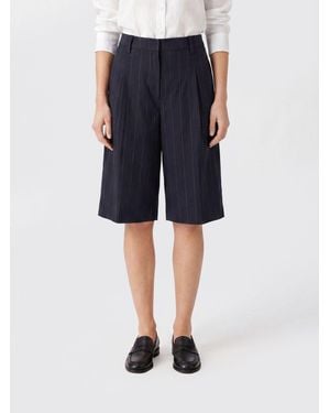 Tagliatore High-Waisted Pinstriped Knee-Length Tailored Shorts - Blue