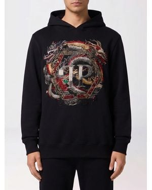 Philipp Plein Cotton Hoodie With Monogram Embroidery - Black