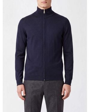 Paul Smith Slim Fit Merino Wool Zip-Up Roll Neck Cardigan - Blue
