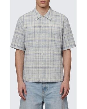 sunflower Check Cotton And Linen Blend Casual Shirt - Grey