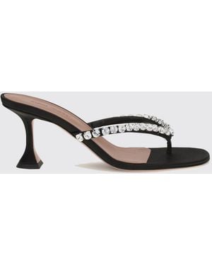 AMINA MUADDI Gigi Zehenstegsandalen Aus Seidensatin Mit Kristallen Und Mittelhohem Absatz - Schwarz