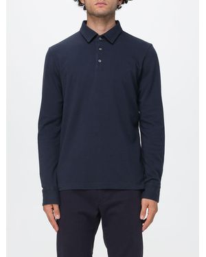 Zanone Polo De Manga Larga De Algodón Con Cuello Acanalado Y Tres Botones - Azul