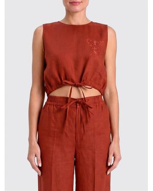 Twinset Embroidered Linen Crop Top