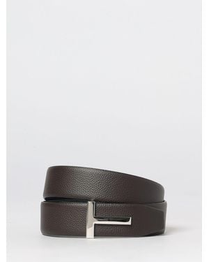 Tom Ford Ceinture Réversible En Cuir Grainé Avec Boucle Monogramme - Gris