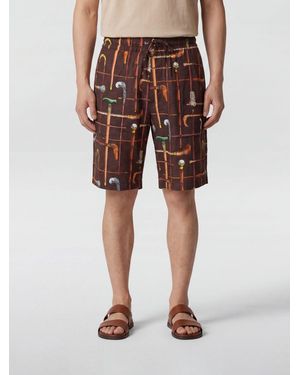 Drole de Monsieur Graphic Print Viscose Shorts With Drawstring - Brown