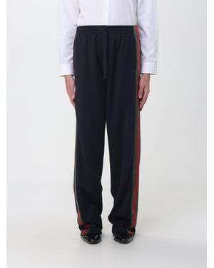 Gucci Wide-Leg Silk-Blend Jogging Trousers With Web Detail - Blue
