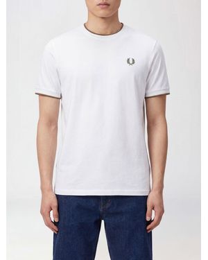Fred Perry Slim Fit Cotton T-Shirt With Contrast Trims And Embroidered Logo - White