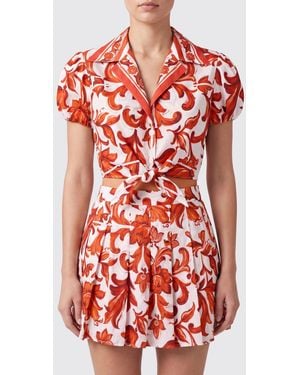 Dolce & Gabbana Dolce &Amp Gabbana Camisa Cropped De Algodón Con Estampado Mayólica Y Nudo Frontal - Rojo