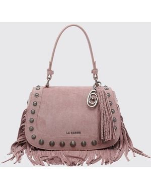 La Carrie Aztec Studded And Fringed Suede Shoulder Bag - Pink