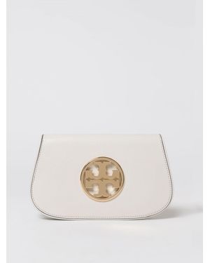 Tory Burch Reva Leather Clutch With Shoulder Strap - Natural