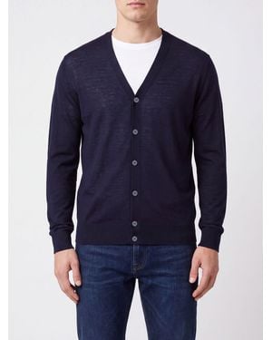 Ballantyne Cardigan Aus Reiner Wolle Von Mit V-Ausschnitt Und Rippbündchen - Blau