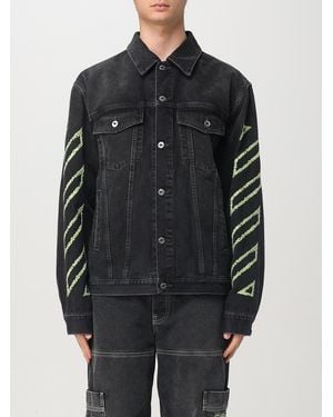 Off-White c/o Virgil Abloh Arrow Outline Denim Jacket With Irregular Diagonal Stitching - Black