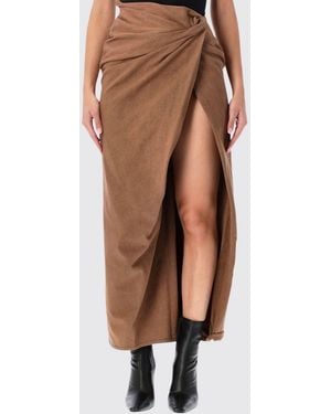 DIESEL Jupe Midi Asymétrique Coupe Slim En Coton Drapé - Marron