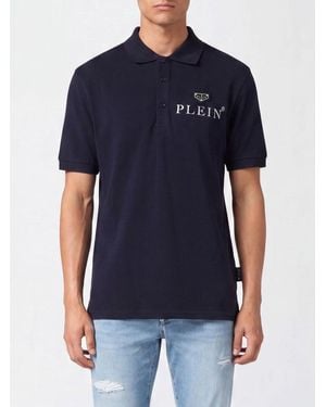Philipp Plein Short-Sleeve Stretch Cotton Polo Shirt With Metal Logo - Blue